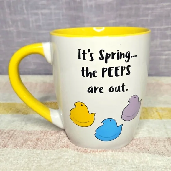 Yellow and White Spring Mug with Peeps Design - Picture 3 of 9